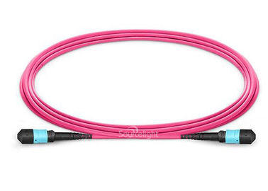 China Om4 púrpura Mpo púrpura Mtp al Fanout de cables del remiendo de la fibra óptica del Lc 12 corazones proveedor